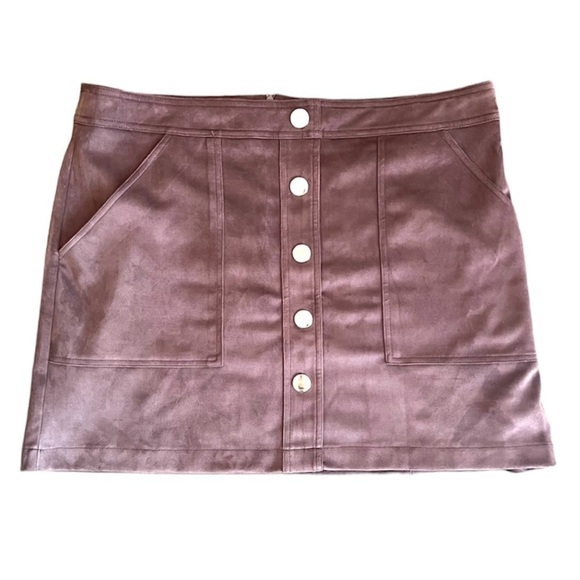 HOUSE OF HARLOW 1960 Faux Suede Brown Mini Skirt Size Large - Picture 1 of 9
